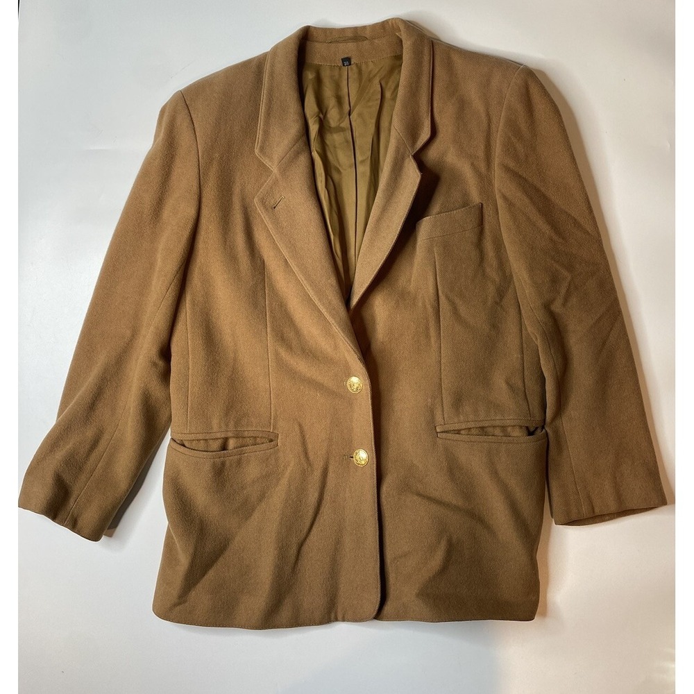 Peter Hahn Pure 100% Cashmere Blazer Jacket Tan/ Brown Gold Buttons Size 36 Flaw